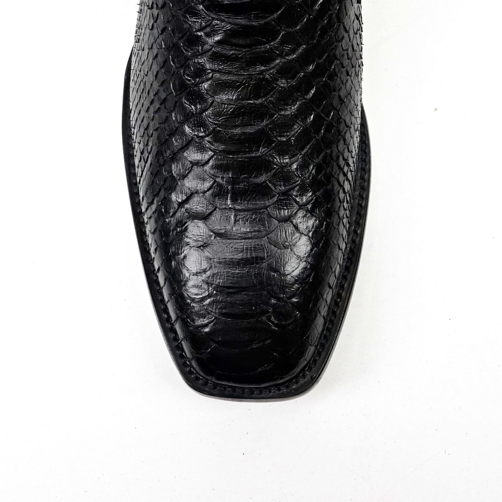 Tanner Python Boots - Glossy Black - Cutter Toe (PN26) - Gomez Western Wear