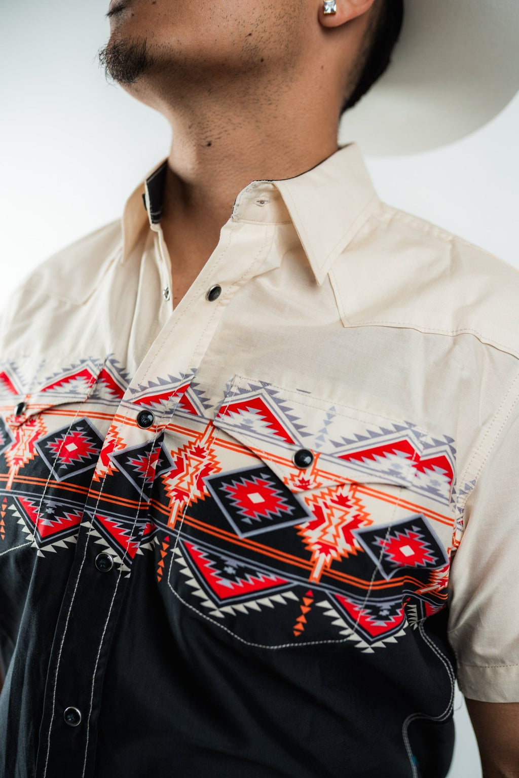 Texas Country - Beige & Black Aztec Western Short Sleeve Shirt (PS100S/T #1150) - Gomez Western Wear