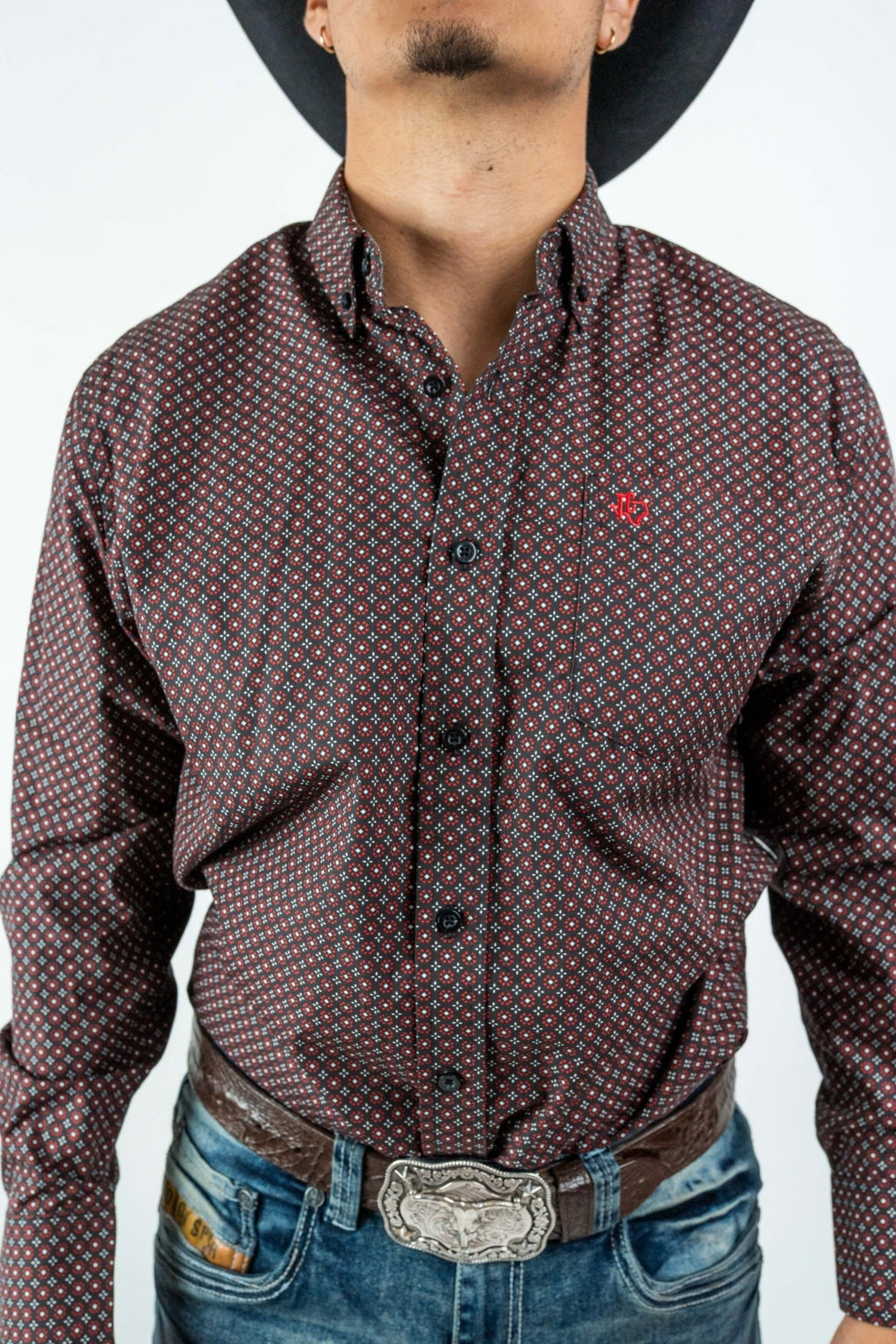 Texas Country - Black Flower Petals Button-Down Long Sleeve Shirt (MOD1085) - Gomez Western Wear
