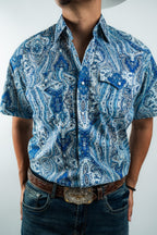 Texas Country - Blue Floral Pearl Snap Short Sleeve Shirt (PS100S/T #1111) - Gomez Western Wear