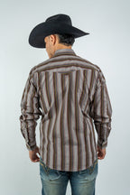 Texas Country - Brown Western Stripes Pearl Snap Long Sleeve Shirt (PS700L/T #7001) - Gomez Western Wear