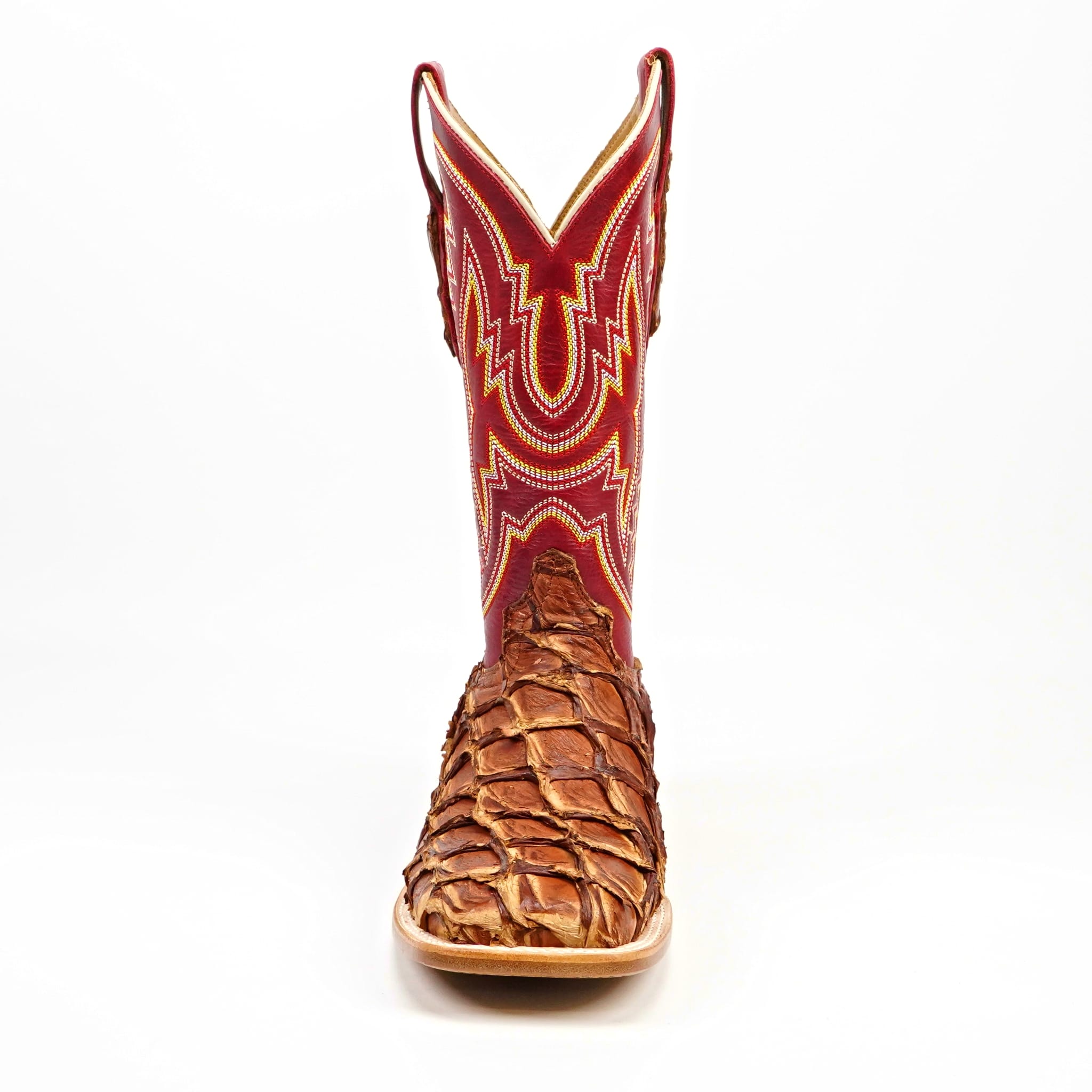 Texas Country Mens Diamond Collection Butch Pirarucu Fish Boots - Matte Pecan - Square Toe