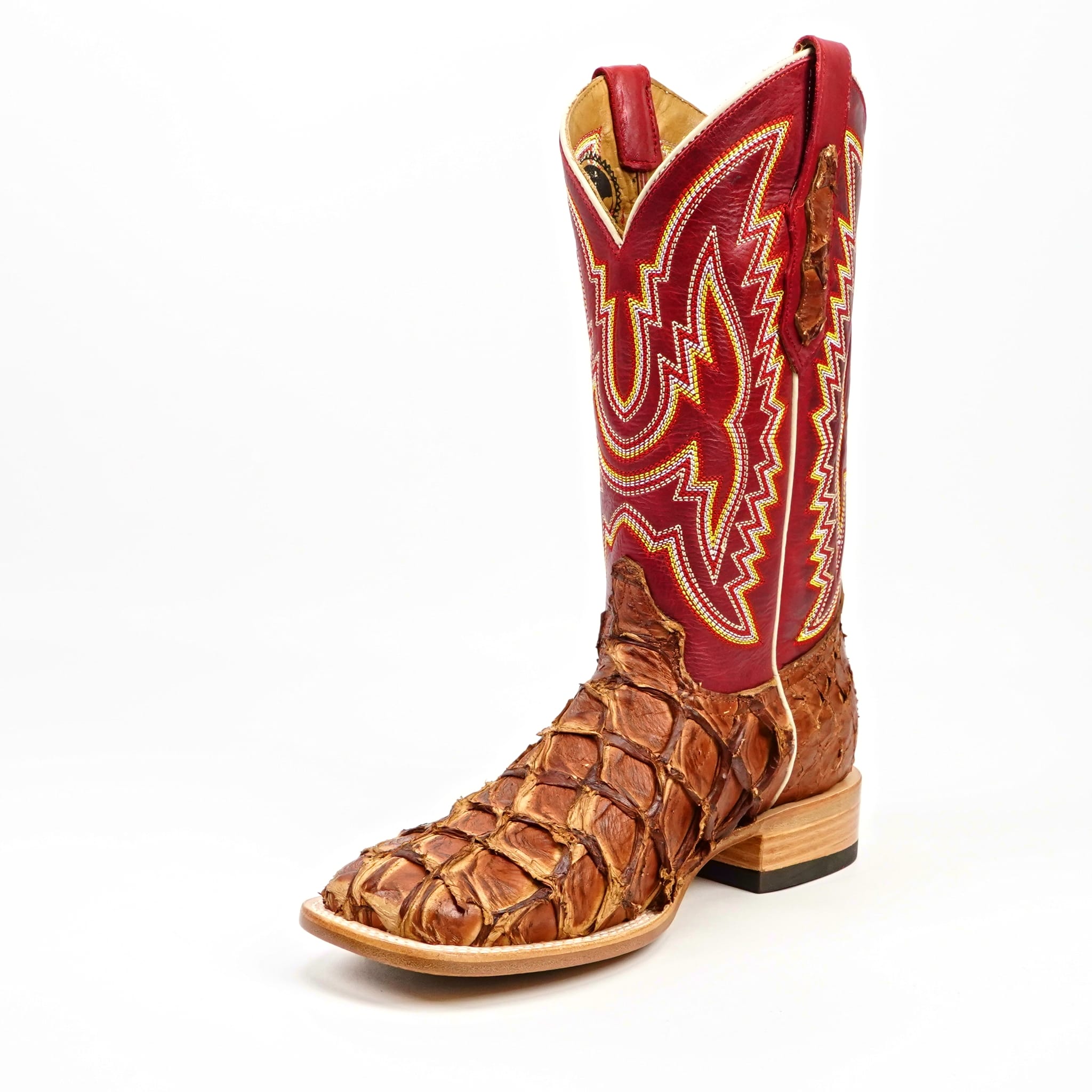 Texas Country Mens Diamond Collection Butch Pirarucu Fish Boots - Matte Pecan - Square Toe