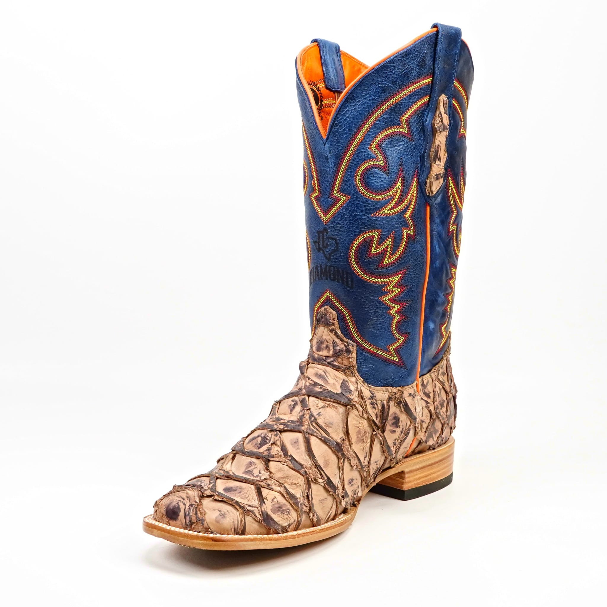 Texas Country Mens Diamond Collection Butch Pirarucu Fish Boots - Matte Sand - Square Toe
