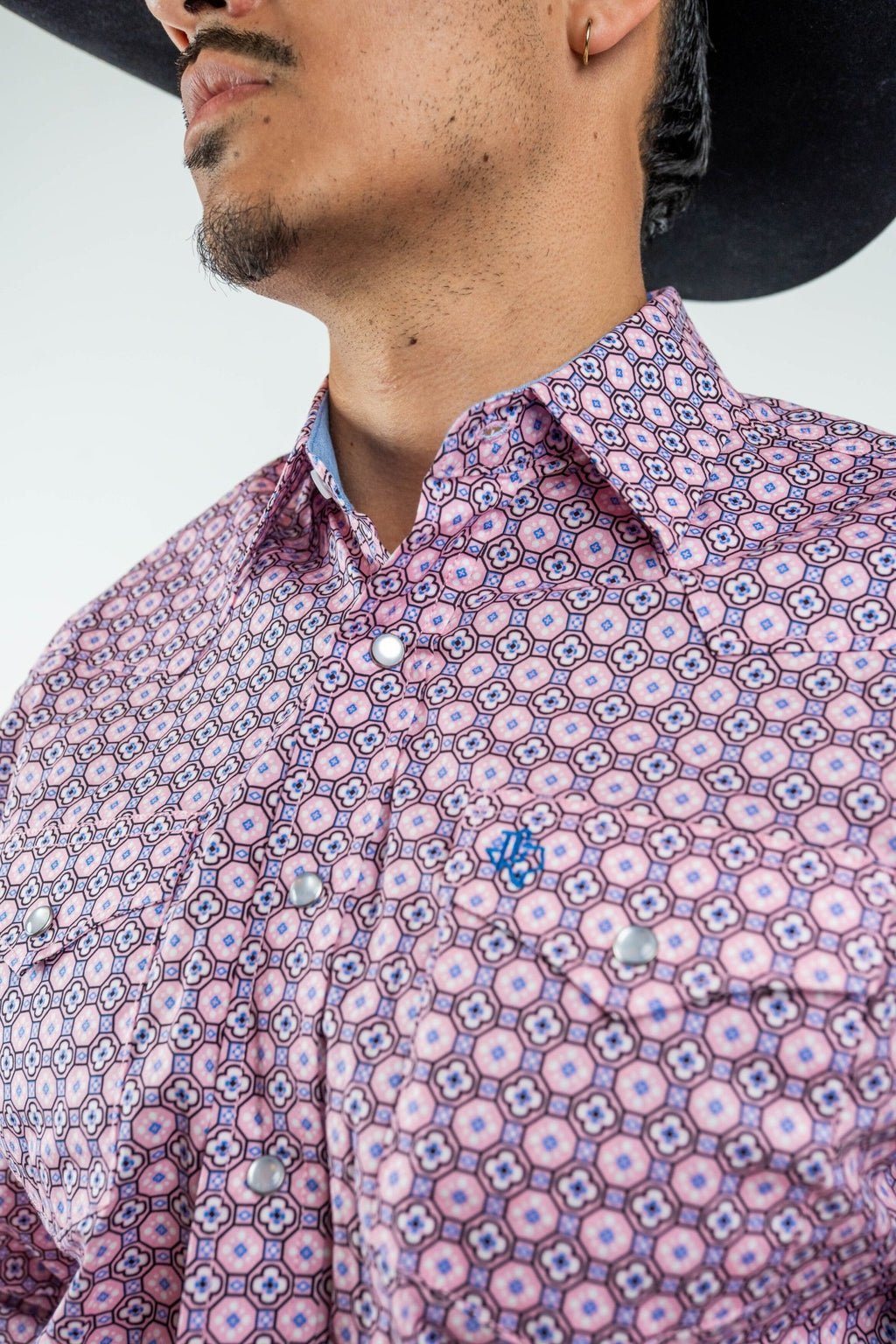 Texas Country - Pink Geometric Print Pearl Snap Long Sleeve Shirt (PS100L/T #123) - Gomez Western Wear