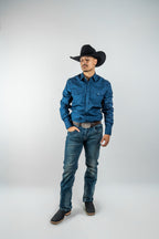Texas Country - Solid Navy Blue Pearl Snap Long-Sleeve Shirt (AC108L/T) - Gomez Western Wear