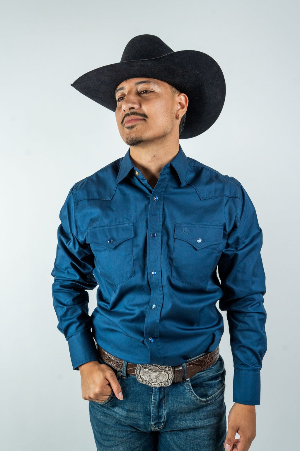 Texas Country - Solid Navy Blue Pearl Snap Long-Sleeve Shirt (AC108L/T) - Gomez Western Wear