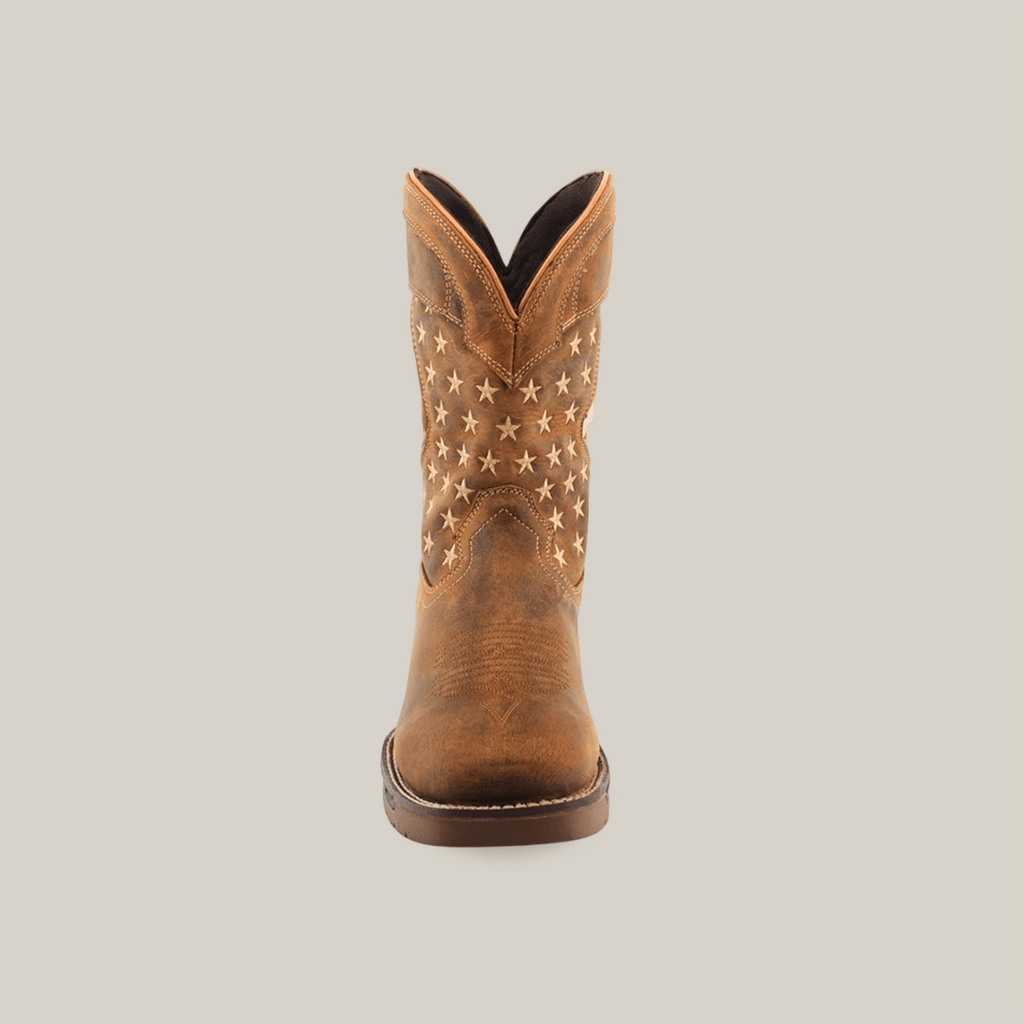 Texas Country - U.S. Flag Tan Work Boots - Soft Toe (TC001) - Gomez Western Wear