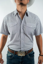Texas Country - White Geometric Pearl Snap Short Sleeve Shirt (RT101S/T #1103) - Gomez Western Wear